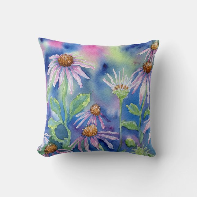 "Purple Coneflowers" Throw Pillow (Front)