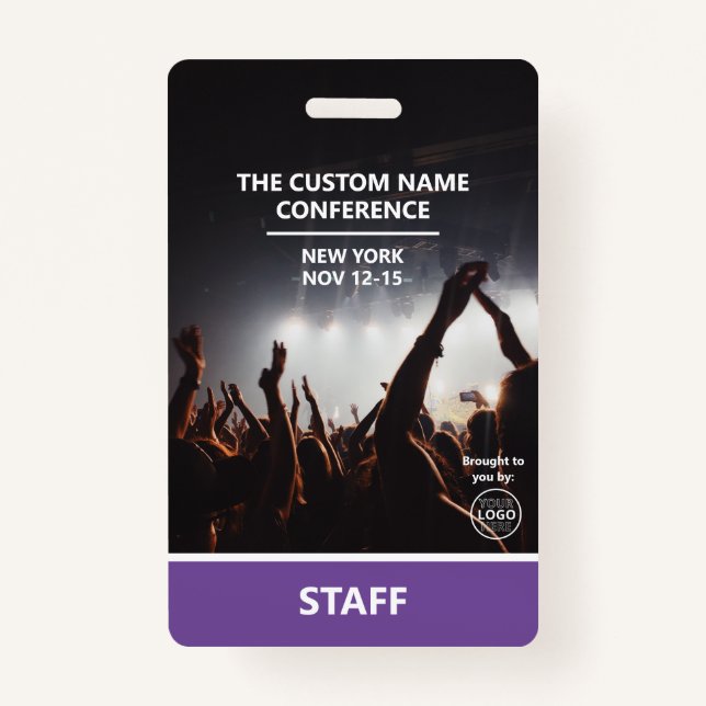 Purple Conference Staff Access Pass QR Code Custom ID Badge (Front)