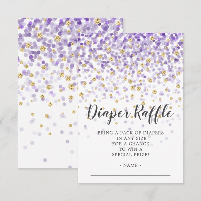 Purple Confetti Baby Shower Diaper Raffle Ticket Invitation (Front/Back)