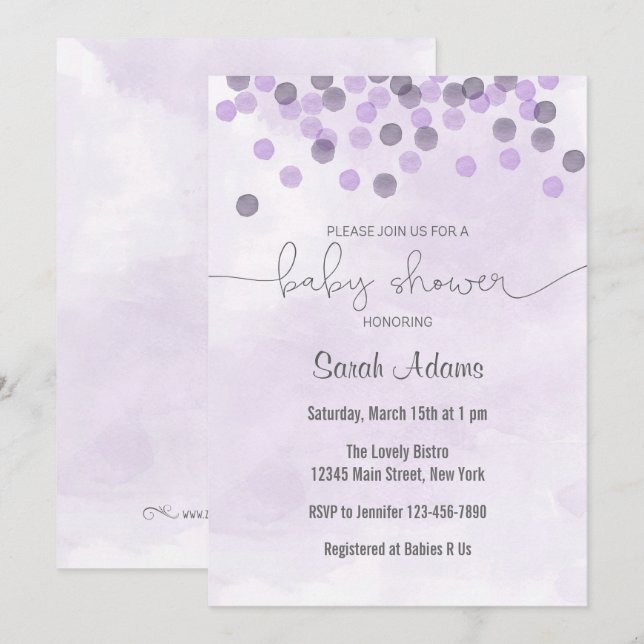 Purple Confetti Baby Shower Invitation (Front/Back)