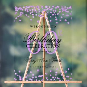 Purple Confetti Glitter 60th Birthday Welcome Acrylic Sign