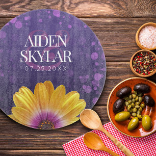 Purple Confetti Gold African Daisy Wedding Cutting Board