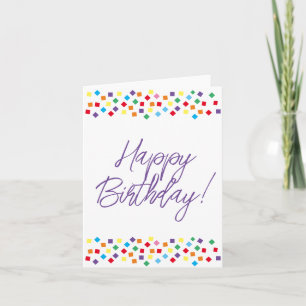 Purple Confetti Happy Birthday Card (blank inside)