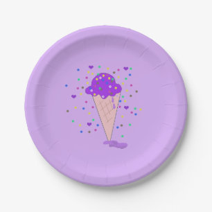 Purple Confetti Ice Cream Cone Paper Plate