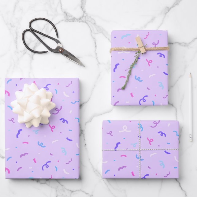 Purple Confetti Pattern Wrapping Paper Sheet (Front)