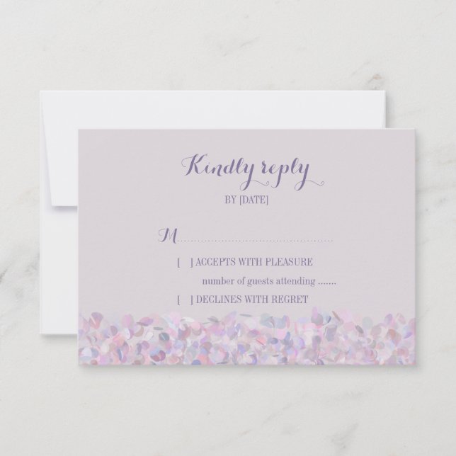 Purple Confetti Wedding RSVP Card (Front)