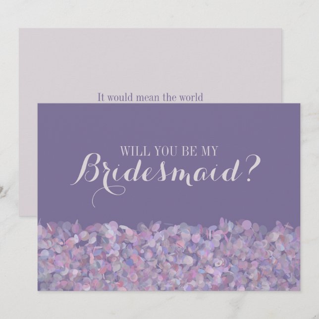 Purple Confetti Will You Be My Bridesmaid Invitation (Front/Back)