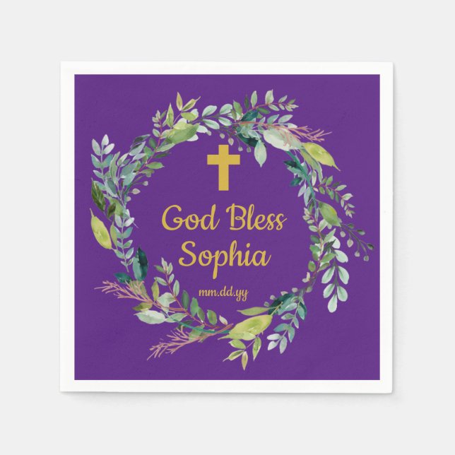 Purple Confirmation Girl Baptism Party Communion  Napkin (Front)