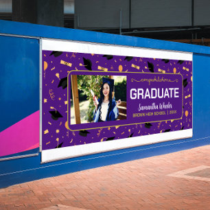 Purple Congrats Graduate Custom Photo Graduation Banner