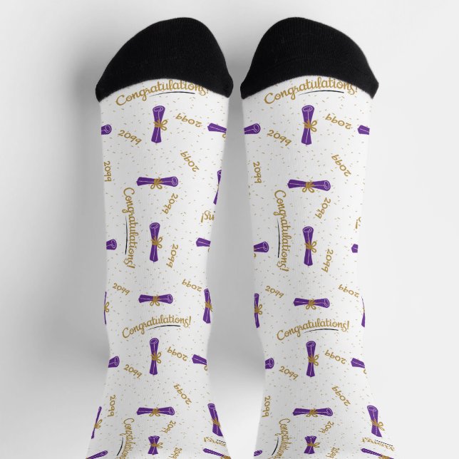 Purple Congratulations Diploma Class Year Grad Socks (Top)