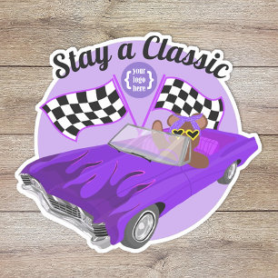 Purple Convertible Classic Car, Chequered Flags