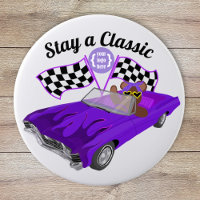 Purple Convertible Classic Car, Chequered Flags