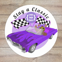 Purple Convertible Classic Car, Chequered Flags