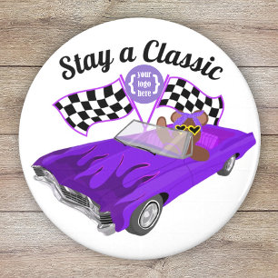 Purple Convertible Classic Car, Chequered Flags Magnet