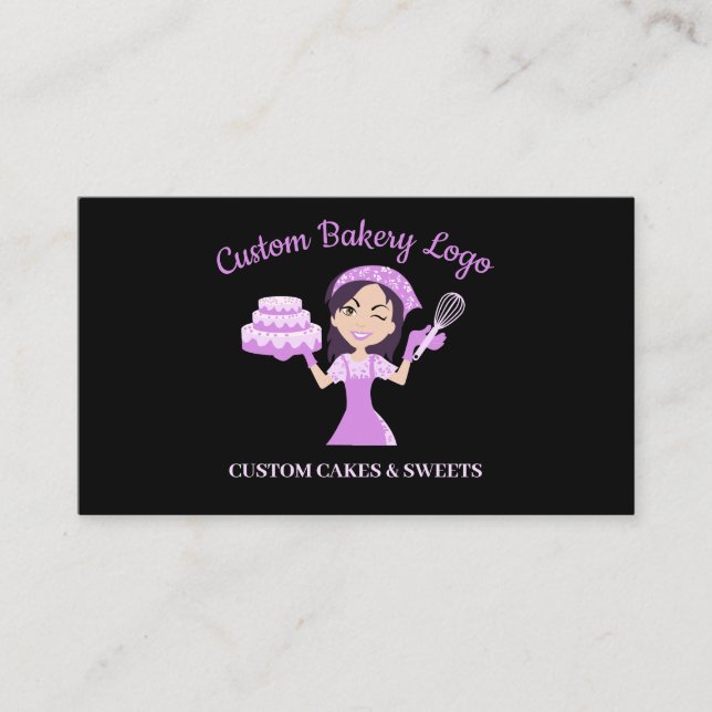 Purple Cooker Woman Pastry Chef Bakery Cake Business Card (Front)