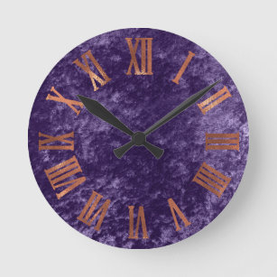 Purple Copper Rose Velvet Minimal Metallic Urban Round Clock
