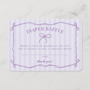 Purple Coquette Bow Baby Shower Diaper Raffle Enclosure Card