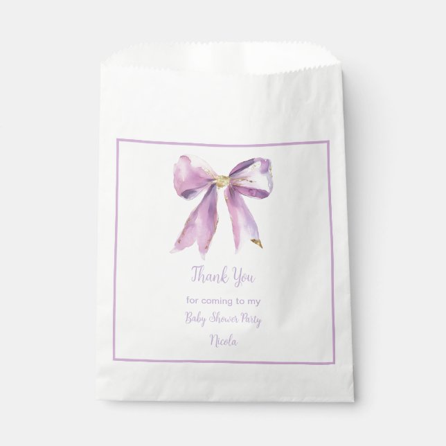 Purple Coquette Bow Baby Shower Favour Bags (Front)