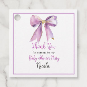 Purple Coquette Bow Baby Shower Favour Tags
