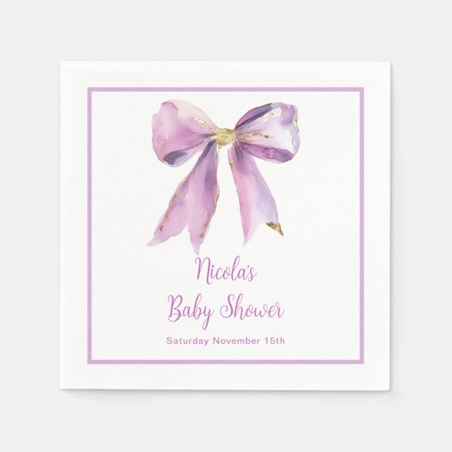 Purple Coquette Bow Baby Shower Napkin (Front)