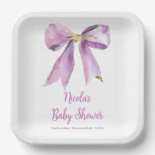 Purple Coquette Bow Baby Shower Paper Plate