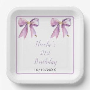 Purple Coquette Bow Birthday Party Paper Plate