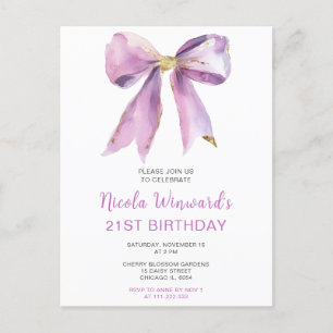 Purple Coquette Bow Birthday Party Postcard