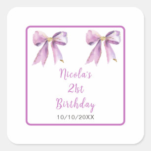 Purple Coquette Bow Birthday Party Square Sticker