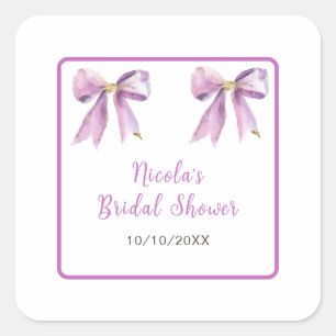 Purple Coquette Bow Bridal Shower Square Sticker