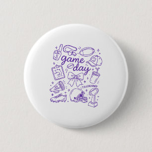 Purple Coquette Bow Cheer Game Day Doodle Touchdow 6 Cm Round Badge