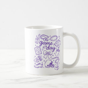 Purple Coquette Bow Cheer Game Day Doodle Touchdow Coffee Mug