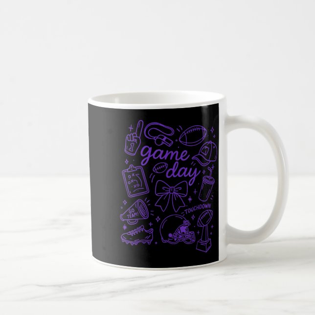 Purple Coquette Bow Cheer Game Day Doodle Touchdow Coffee Mug (Right)