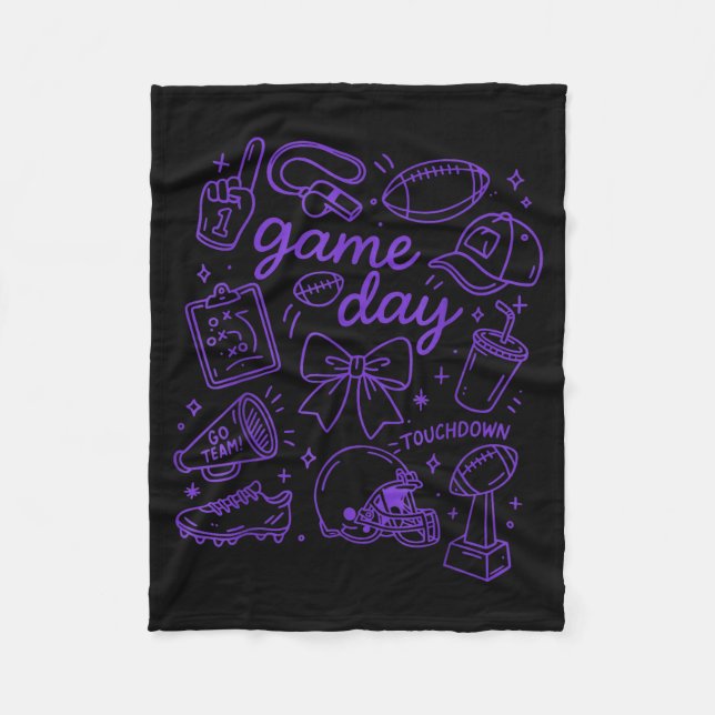 Purple Coquette Bow Cheer Game Day Doodle Touchdow Fleece Blanket (Front)