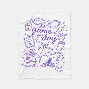Purple Coquette Bow Cheer Game Day Doodle Touchdow Fleece Blanket