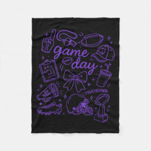 Purple Coquette Bow Cheer Game Day Doodle Touchdow Fleece Blanket