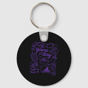 Purple Coquette Bow Cheer Game Day Doodle Touchdow Key Ring