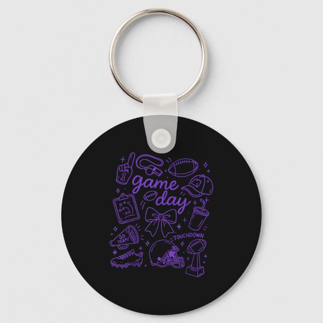 Purple Coquette Bow Cheer Game Day Doodle Touchdow Key Ring (Front)