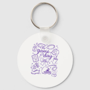 Purple Coquette Bow Cheer Game Day Doodle Touchdow Key Ring