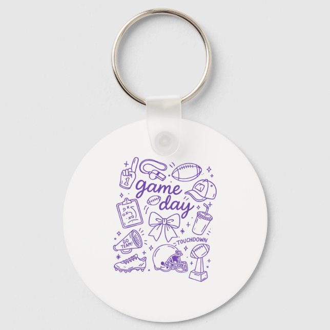 Purple Coquette Bow Cheer Game Day Doodle Touchdow Key Ring (Front)