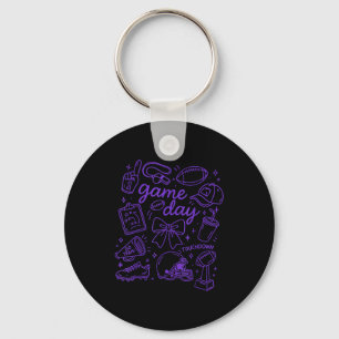 Purple Coquette Bow Cheer Game Day Doodle Touchdow Key Ring
