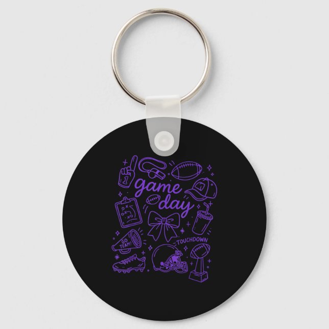 Purple Coquette Bow Cheer Game Day Doodle Touchdow Key Ring (Front)