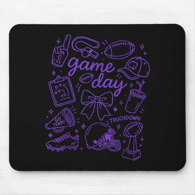 Purple Coquette Bow Cheer Game Day Doodle Touchdow Mouse Mat (Front)