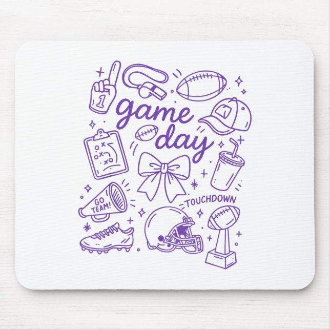 Purple Coquette Bow Cheer Game Day Doodle Touchdow Mouse Mat (Front)