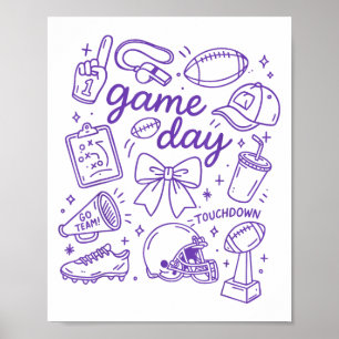 Purple Coquette Bow Cheer Game Day Doodle Touchdow Poster