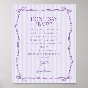 Purple Coquette Bow Dont Say Baby Shower Game Poster
