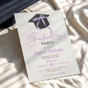 Purple Coquette Bow Graduation Party Invitation