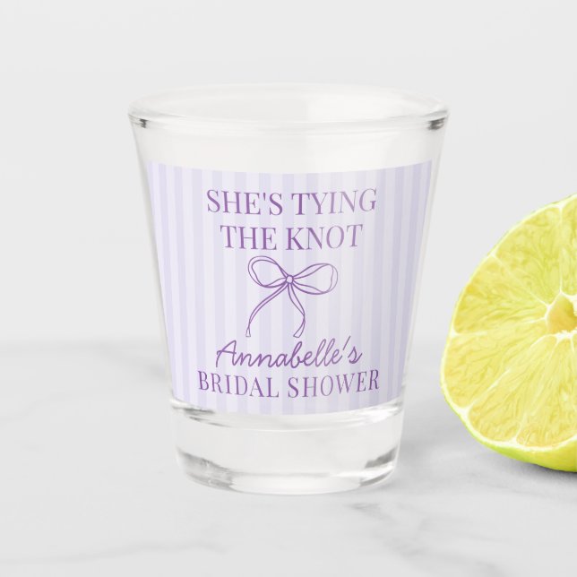 Purple Coquette Bow Paste Knot Bridal Shower Favou Shot Glass (Front)