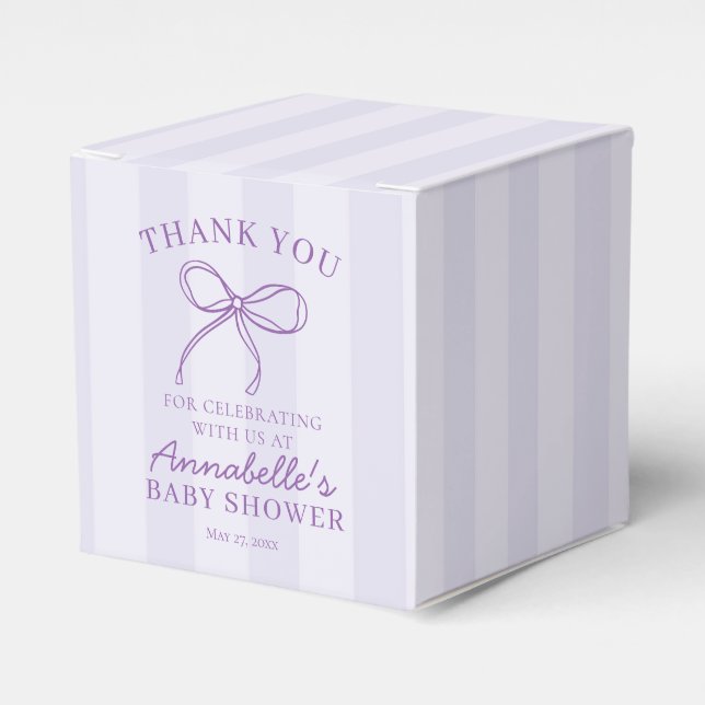Purple Coquette Bow Pastel Baby Shower Dessert Favour Box (Front Side)