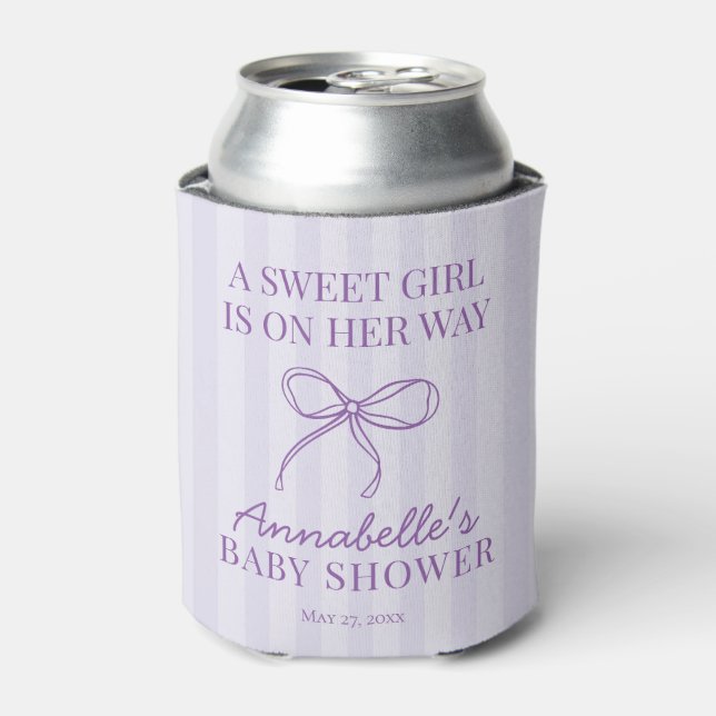 Purple Coquette Bow Pastel Baby Shower Favour Can Cooler (Can Front)
