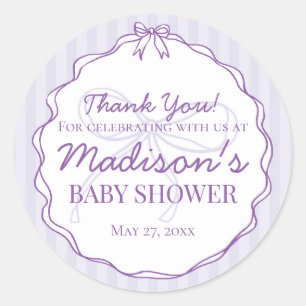 Purple Coquette Bow Pastel Baby Shower Favour Classic Round Sticker